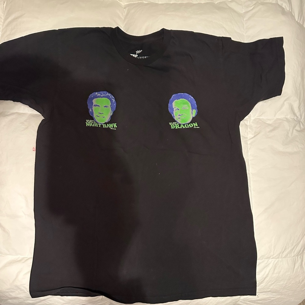 Stepbrothers Black Graphic T-Shirt with Green and Blue Design